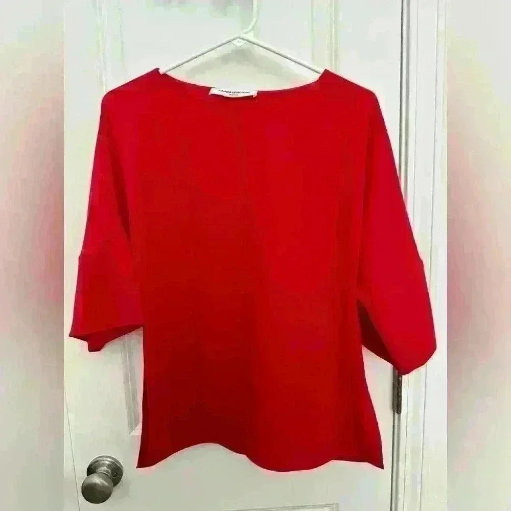 Amanda Uprichard Finch Short Sleeve Red Crewneck Top Size S *Flaw